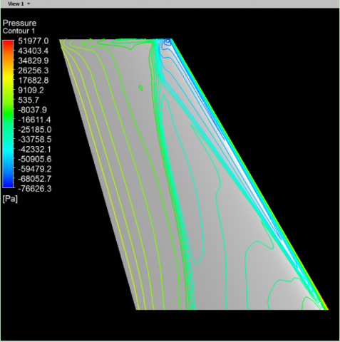 Pressure contours on the upp er wing surfac e